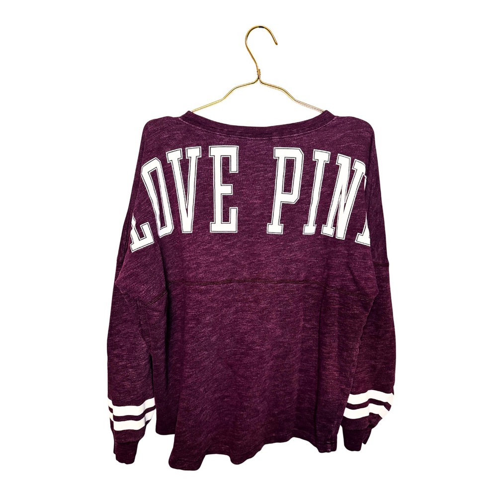 Victoria's Secret PINK Love Pink Varsity Long Sleeve Campus Tee Size L Burgundy - Picture 4 of 6